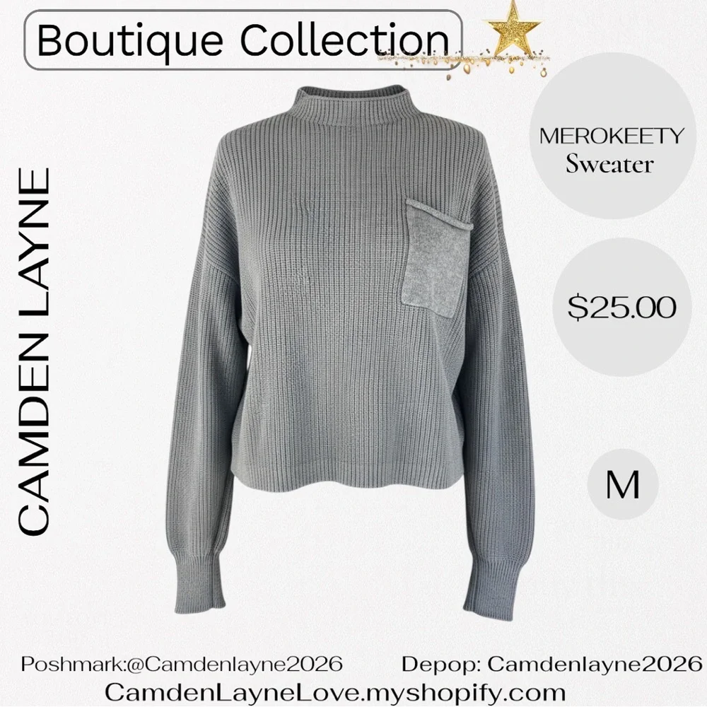 Merokeety Gray Women's Turtleneck Sweater - Picture 2 of 11